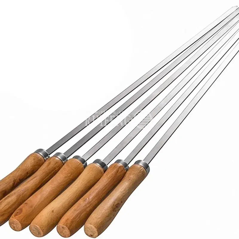 Kebab Skewers for Grilling 16.5 Inch Barbecue Skewers with Nonslip Wooden Handle, Set of 6