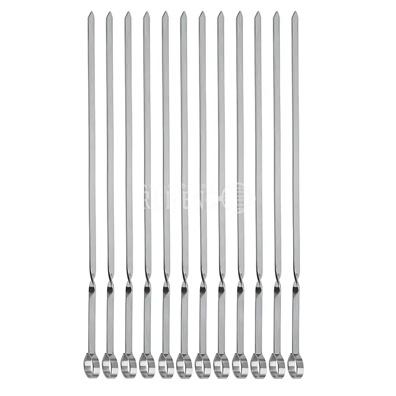 12PCS  Skewers Flat Metal BBQ Barbecue Skewer 14" Long Stainless Steel