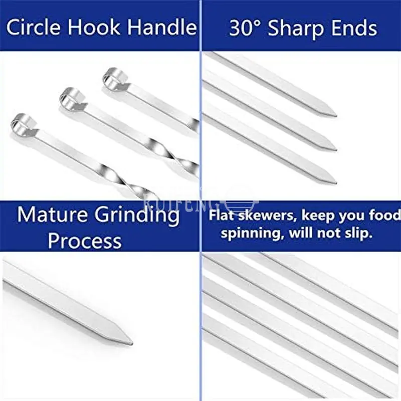 12PCS  Skewers Flat Metal BBQ Barbecue Skewer 14" Long Stainless Steel(pic1)