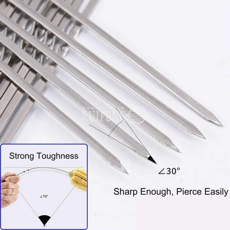 12PCS  Skewers Flat Metal BBQ Barbecue Skewer 14" Long Stainless Steel(pic3)